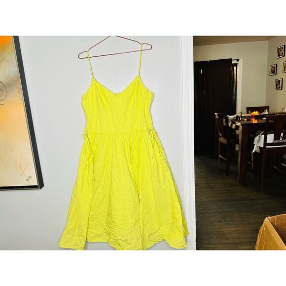JASON WU Collective Yellow Cotton V-Neck Drawstring Waist Midi Dress size 14 - Picture 3 of 16